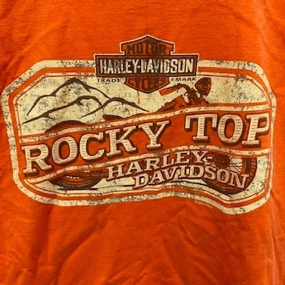 Harley Davidson Rocky Top Pigeon Forge TN Orange Graphic T-Shirt Short Sleeve
